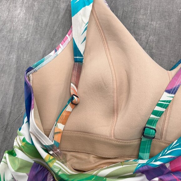 Cacique SWIM Suit Women 20 Pink Blue Palm Tropical Modest Layer‎ Bra 1pc - Picture 8 of 11